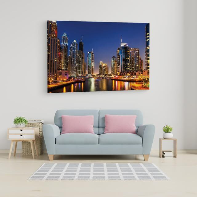 Truecanvas Dubai River Night, Wooden Framed Canvas Paintings For Home Decor | Bedroom, Living Room,Wall Decoration | Hd Print Canvas | Wall Art Painting, Size 16 X 24 Inch