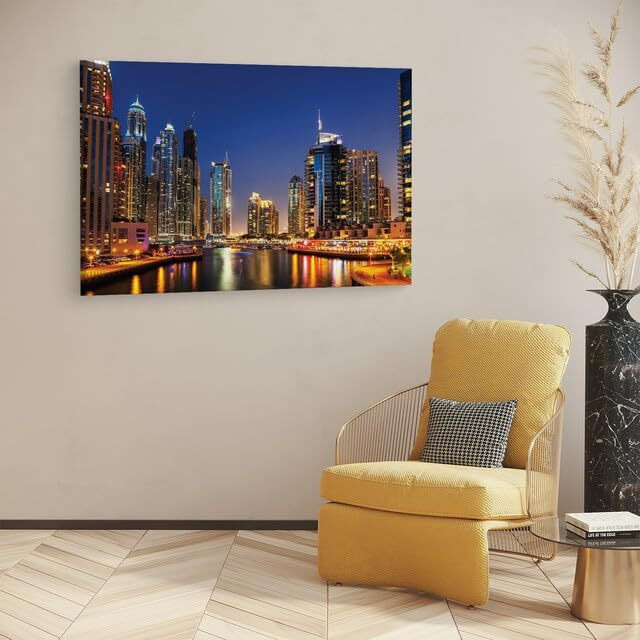 Truecanvas Dubai River Night, Wooden Framed Canvas Paintings For Home Decor | Bedroom, Living Room,Wall Decoration | Hd Print Canvas | Wall Art Painting, Size 16 X 24 Inch