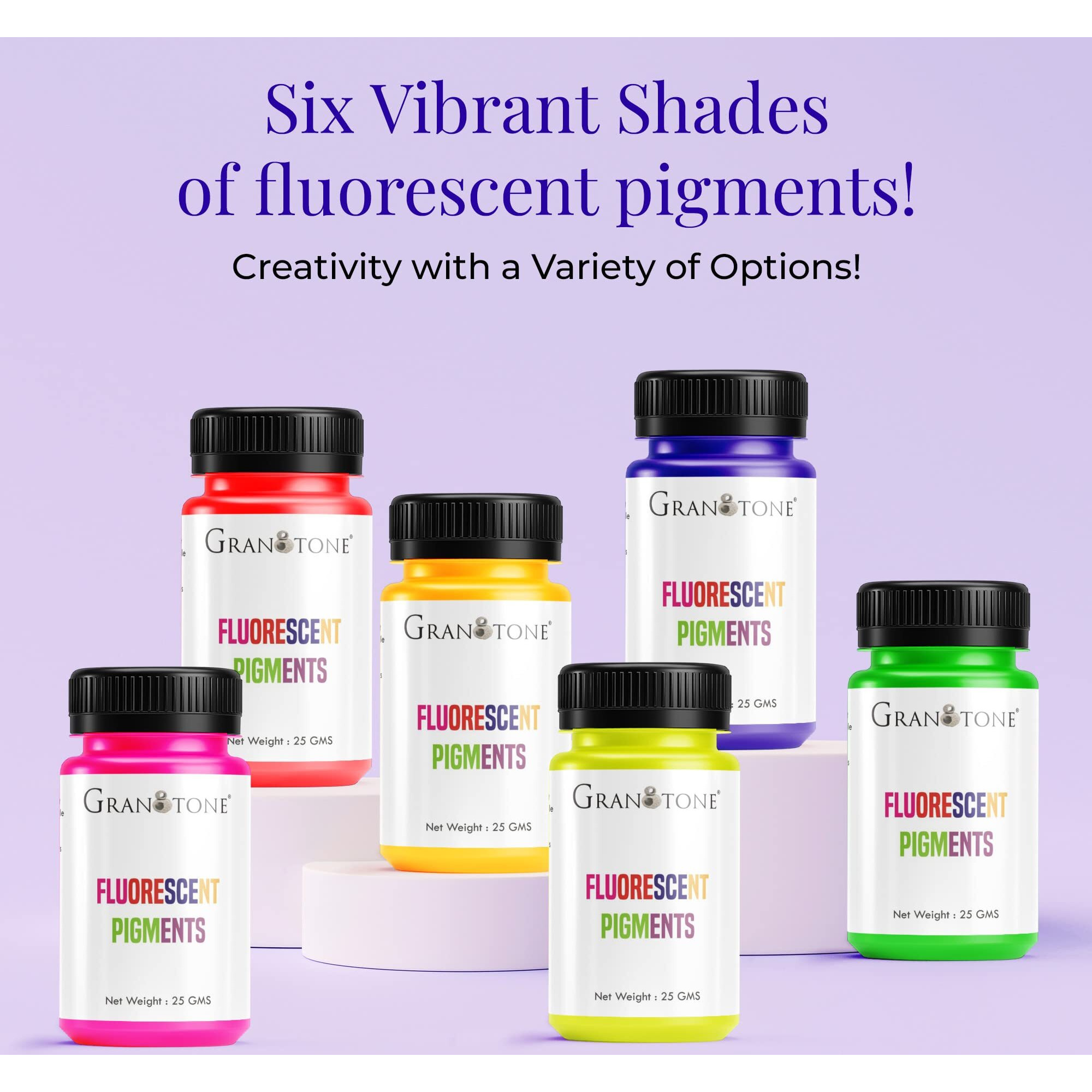Granotone Fluorescent Pigments - Set Of 6 Vibrant Colors For Artwork & Crafts - Easy-To-Use Pigments, For Resin Art | Jesmonite | Concrete | White Cement (Pack Of 6/25 Grams Each)