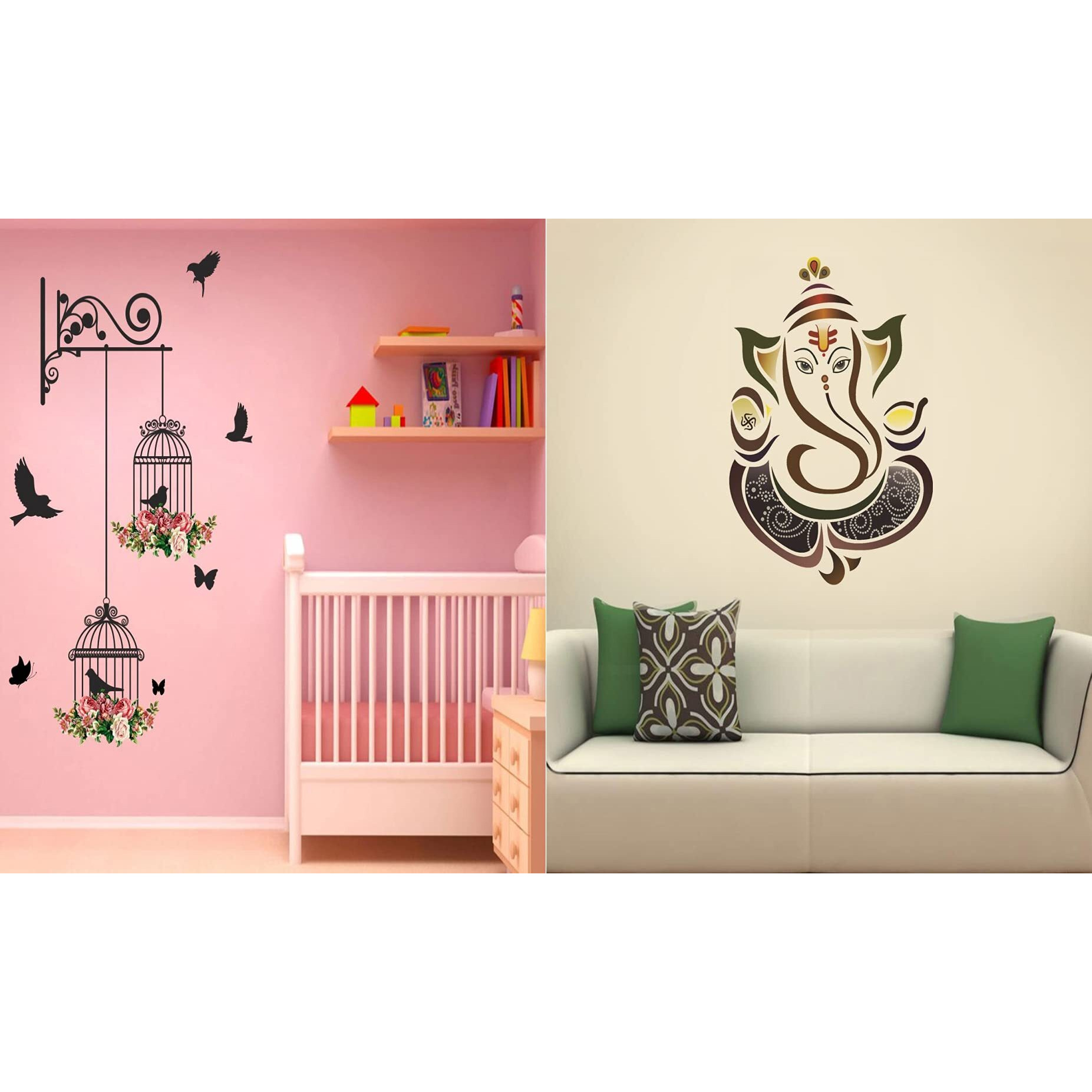 Ghar Kraft Set Of 2 Wall Sticker Branches And Cages And Royal Ganesh Wall Sticker