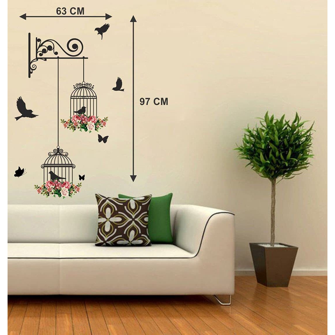 Ghar Kraft Set Of 2 Wall Sticker Branches And Cages And Royal Ganesh Wall Sticker