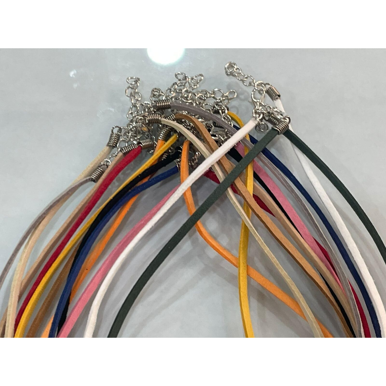 Omx Multi Color Sude Korean Leather Necklace Cord With Lobster Clasp For Jewelry Making With 2" Chain Extension End (Size -17 Inches Long) (12Pc) (Multi-Colour)