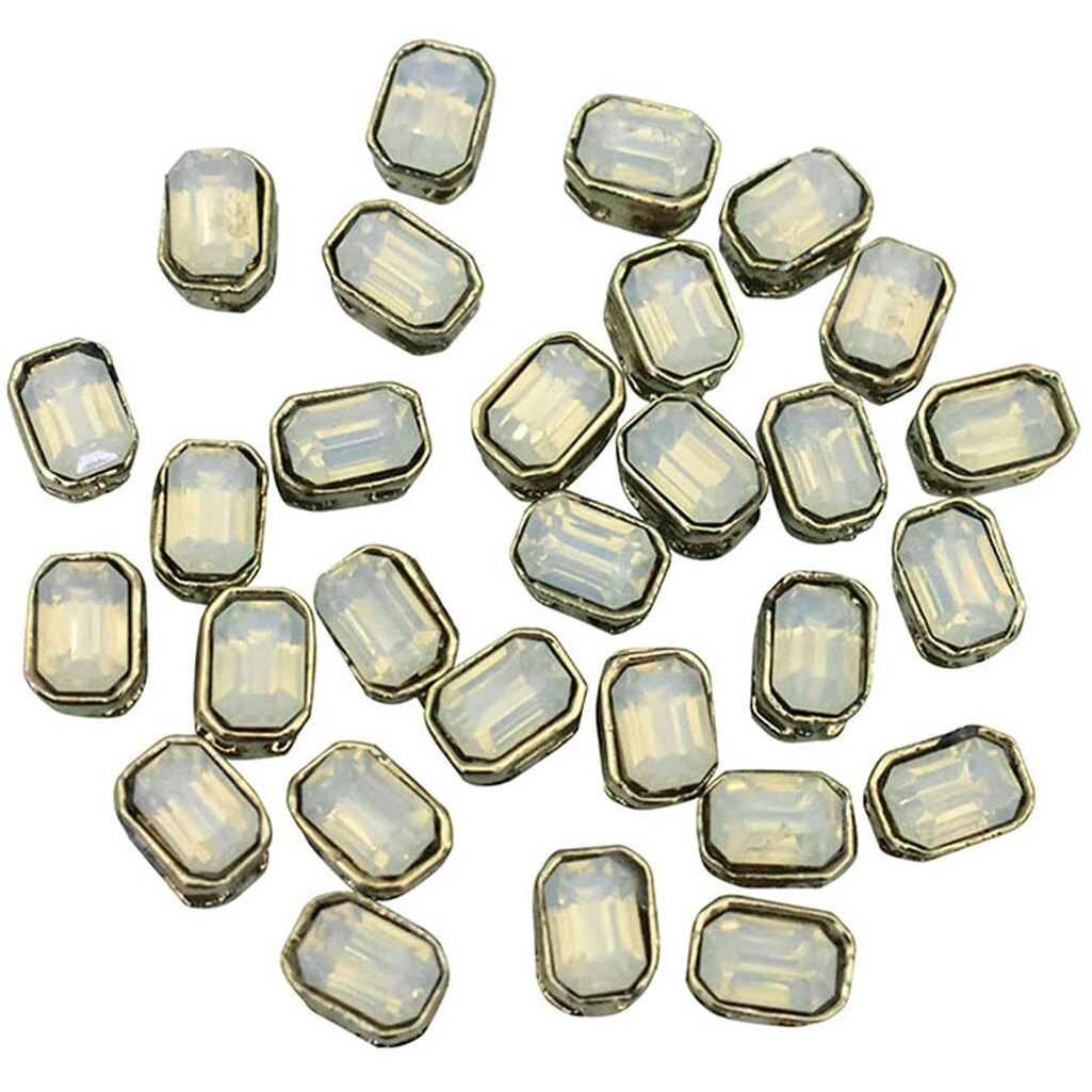 Embroiderymaterial Flatback Sew On Kundan Beads/Rhinestone/Gem Stone For Craft, Embroidery, Jewellery Making, Dresses, Embellishments, Bracelet Making (5X7Mm, Rectangle Shape, Milky White Color, 50 Pieces)