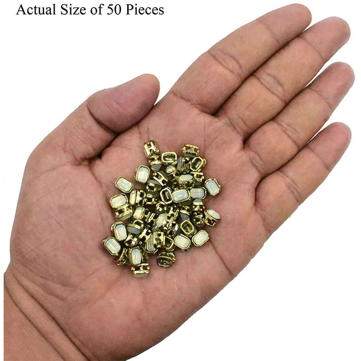 Embroiderymaterial Flatback Sew On Kundan Beads/Rhinestone/Gem Stone For Craft, Embroidery, Jewellery Making, Dresses, Embellishments, Bracelet Making (5X7Mm, Rectangle Shape, Milky White Color, 50 Pieces)