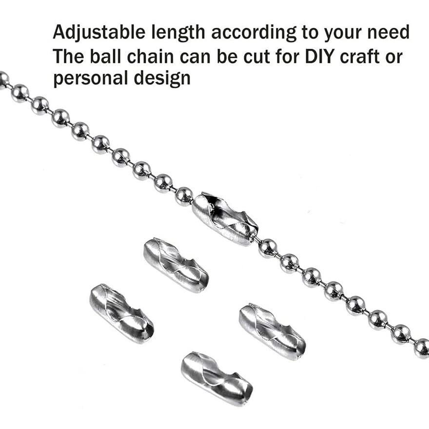 Diy Crafts 1 Mtr Chain 10 Connector, Silver, 1-20 Meter Feet Ball Bead Chain Adjustable Pull Chain Bead, Beaded Roller Chain For Ceiling Fan Pull Chain (1 Mtr Chain 10 Connector, Silver)