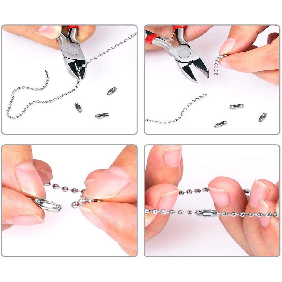 Diy Crafts 1 Mtr Chain 10 Connector, Silver, 1-20 Meter Feet Ball Bead Chain Adjustable Pull Chain Bead, Beaded Roller Chain For Ceiling Fan Pull Chain (1 Mtr Chain 10 Connector, Silver)