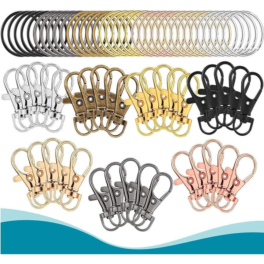 Diy Crafts 50X, Chrome Silver, Curved Lobster Clasps Metal Swivel Lanyard Snap Hook With Key Rings, Tv Remote Key Chain, Manual Art Keychain (On (50X, Chrome Silver)