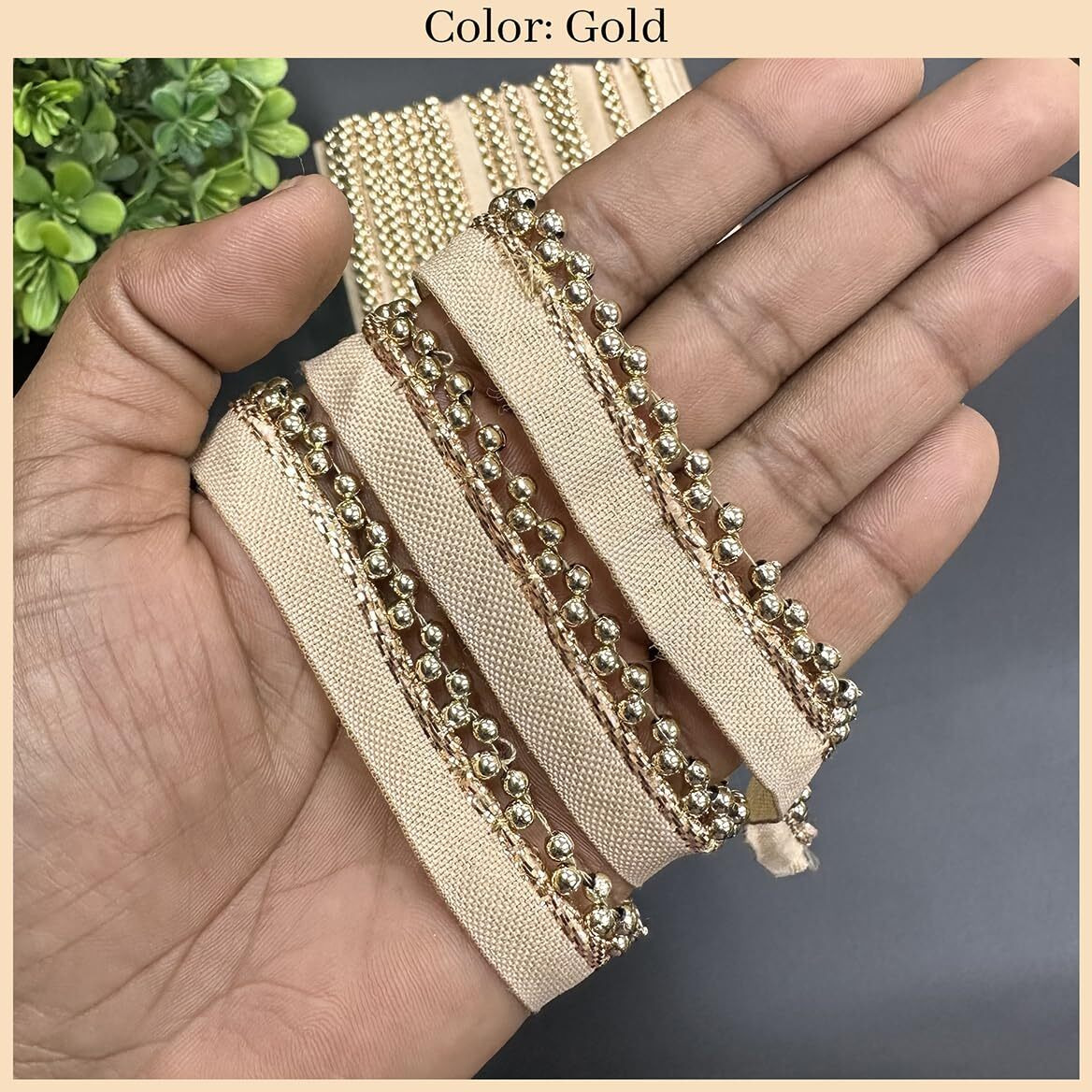 Embroiderymaterial Kinari Lace With Golden Beads, Moti Latkan Border Lace For Sewing, Embroidery, Saree Border, Blouse, Dupatta Border, Lehenga, Kurti Etc (9 Meters, 18Mm Wide)