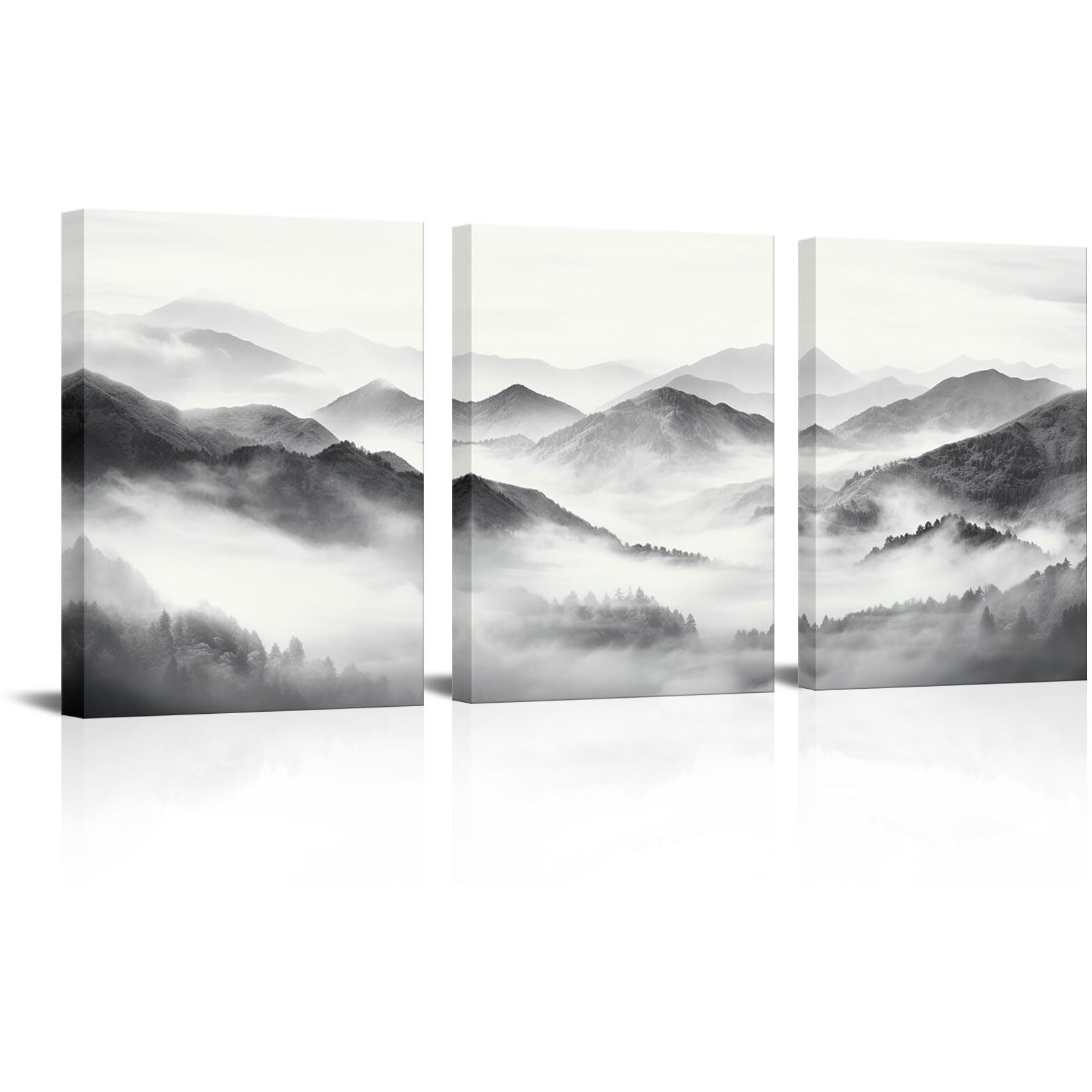 Homeoart Mountain Wall Art Nature Landscape Painting Wall Decor, Framed Artwork 12X16Inchx3Pieces