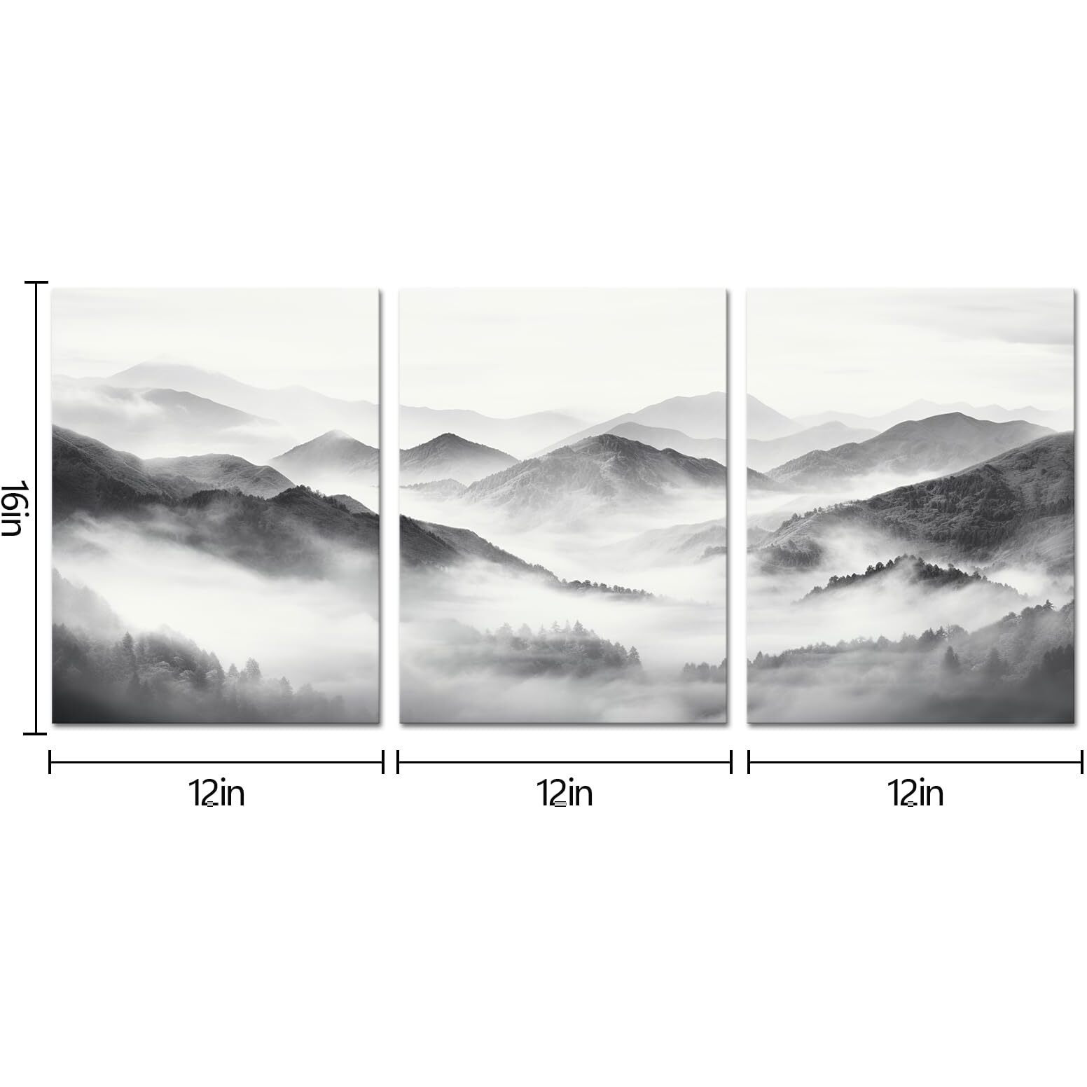 Homeoart Mountain Wall Art Nature Landscape Painting Wall Decor, Framed Artwork 12X16Inchx3Pieces