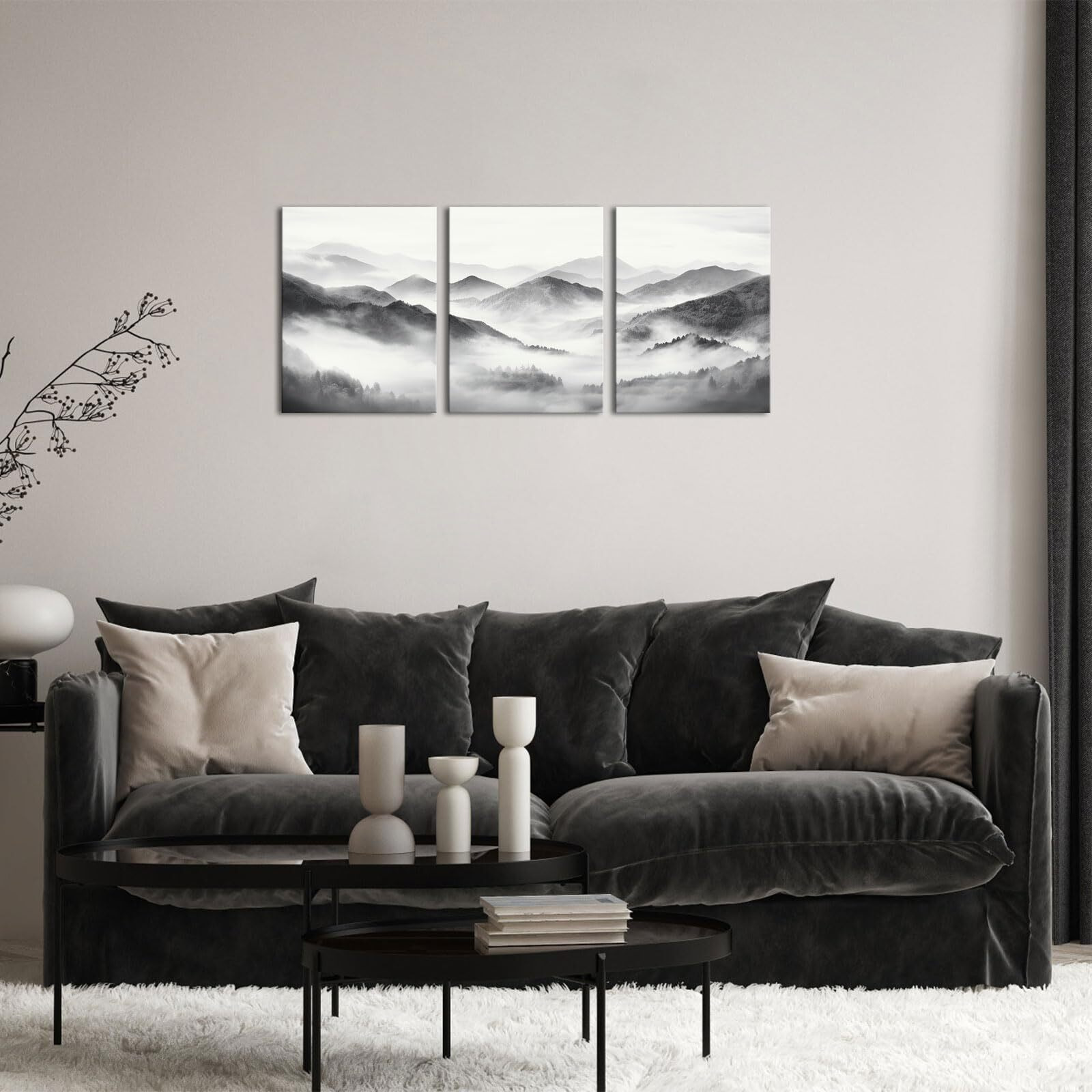 Homeoart Mountain Wall Art Nature Landscape Painting Wall Decor, Framed Artwork 12X16Inchx3Pieces