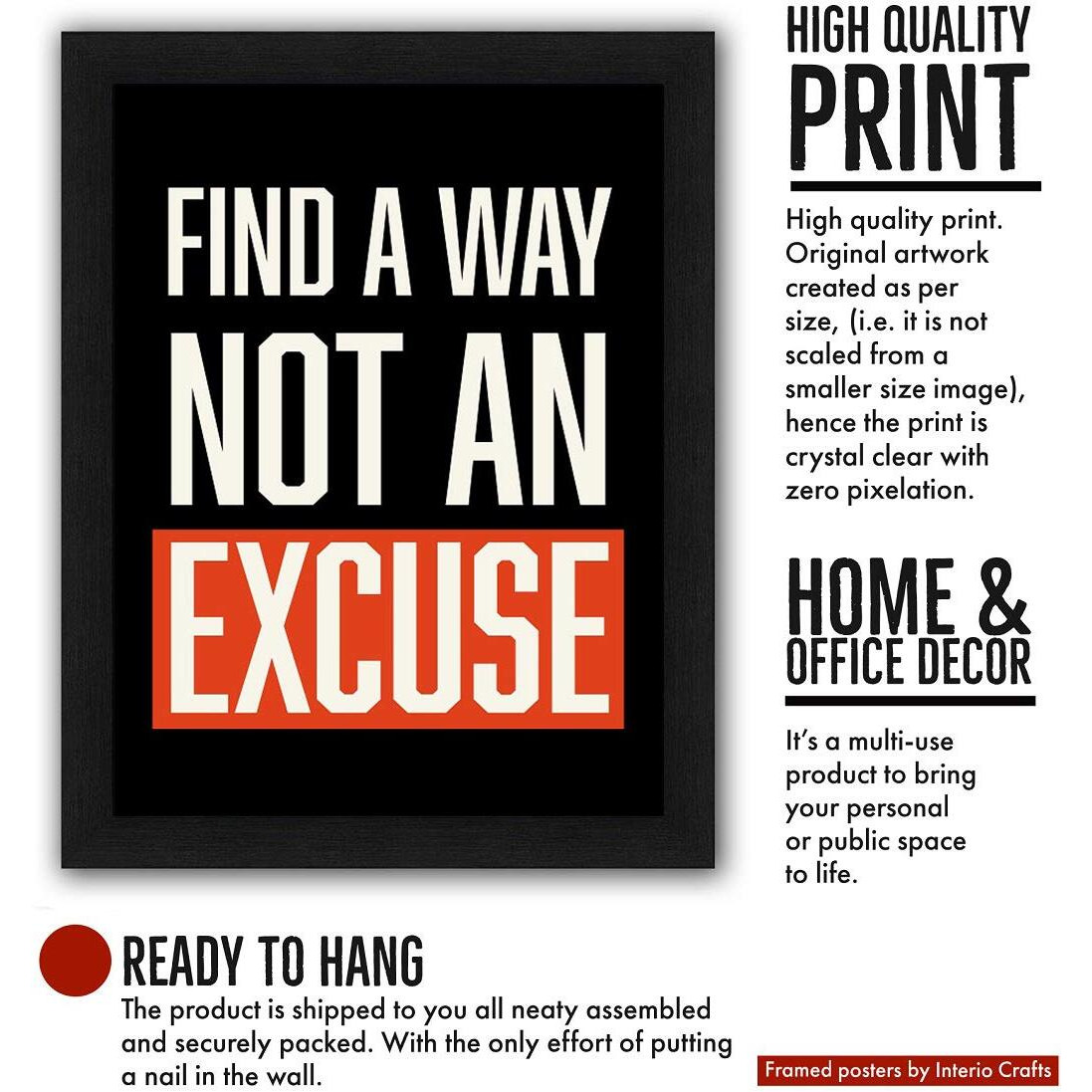 Interio Crafts Motivational Quotes Poster, Wall Framed Home Decor Frame(Frame Size 13&quotX10" Inches) - Black