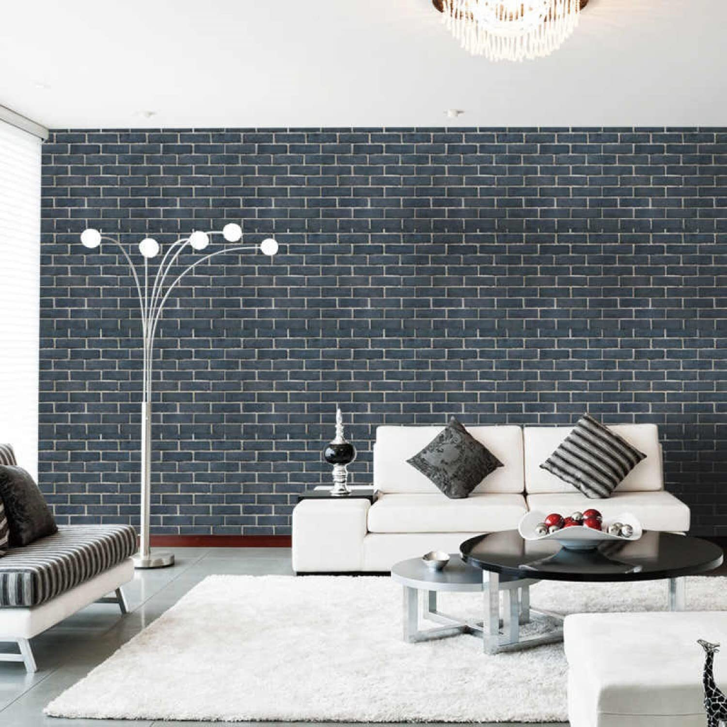 Jaamso Royals Black Brick Self-Adhesive Water Proof Wall Paper Sticker For Decor (200 Cm * 45 Cm)