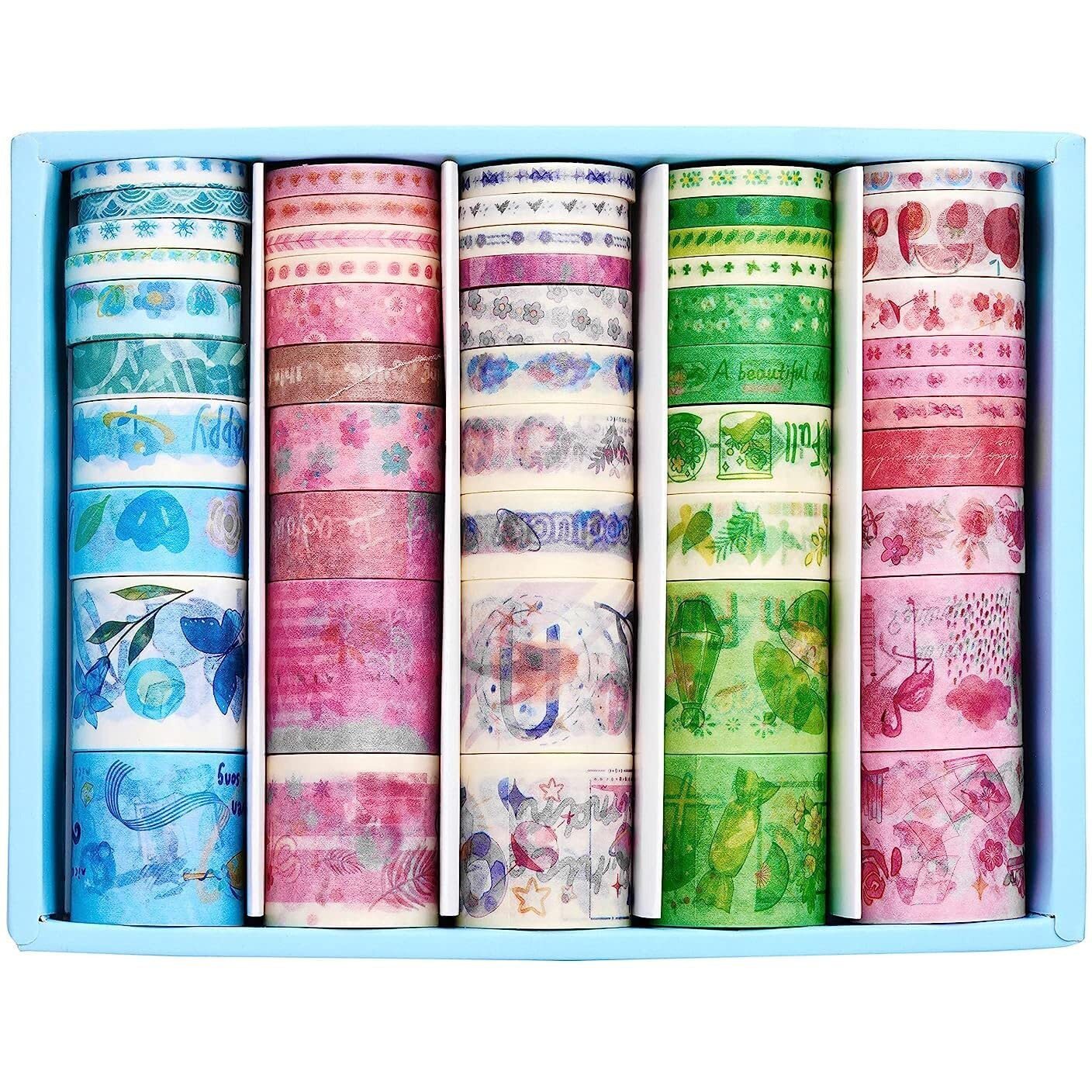 Lakshminarayan Sales Washi Paper Tape Roll | Easy Adhesion, No Scissors, Decorative Masking Tape Set Rolls For Arts, Diy Crafts, Journal, Scarpbook_Flower Style_2 M Each (50 Rolls)