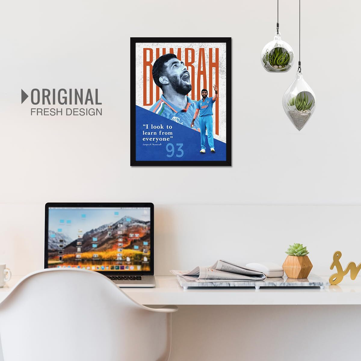 Chaka Chaundh - Motivational Quotes Frames - Athletic Poster With Frame  Cricket Quotes Wall Frames - (14 X 11 Inches) (I Look To Learn From Everyone Jasprit Bumrah - Multi)