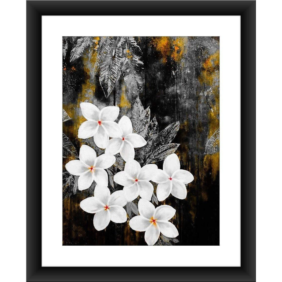 Shsworks Plumeria Flowers Abstract Framed Digital Reprint Wall Art Copyright Protected Artwork Canvas Painting Signed By Artist For Living Room Bedroom Home & Office Decor (Multicolour, 20X23 Inch)