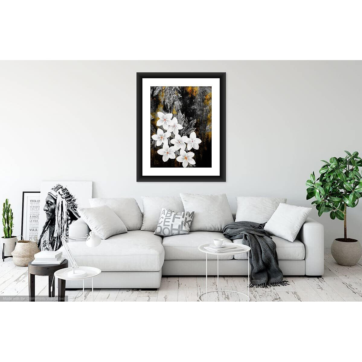 Shsworks Plumeria Flowers Abstract Framed Digital Reprint Wall Art Copyright Protected Artwork Canvas Painting Signed By Artist For Living Room Bedroom Home & Office Decor (Multicolour, 20X23 Inch)