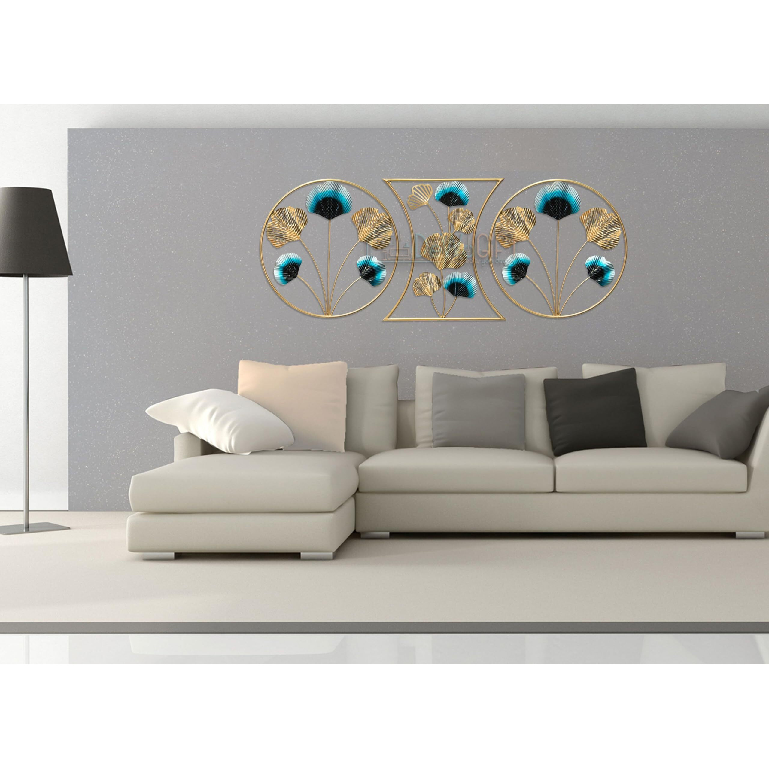 Dewogift Metal Wall Decor | Geometric Pattern Gingko Leaf Metal Wall Art | Metal Wall Decor For Living Room | Office Wall Decor | Metal Wall Decor For Bedroom | Metal Art Wall Decor (Set Of 3)