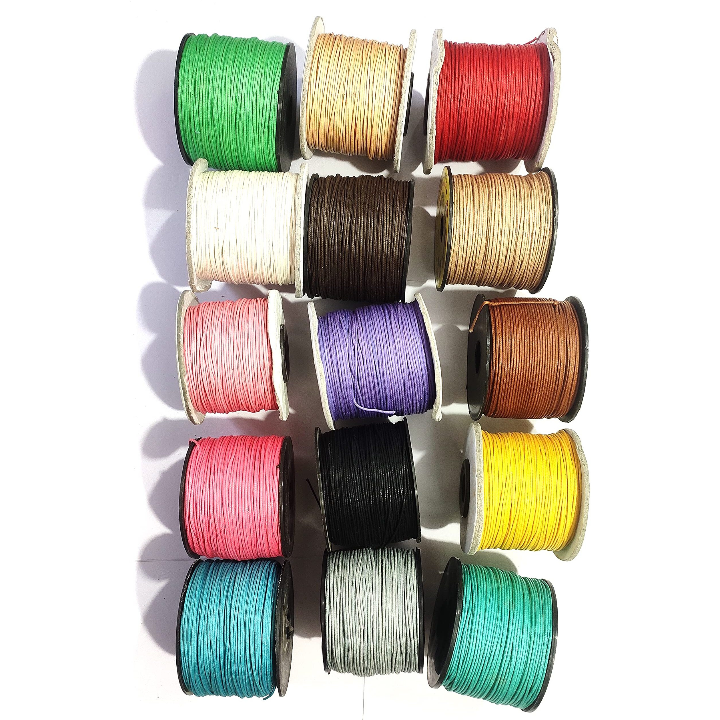 Omx 15 Rolls, 0.5Mm 100 Mtr Each Colour (15 Colour Mix) Total 1500 Mtr. Waxed Cotton Cord For Jewellery Bracelets, Anklet, Beading,
