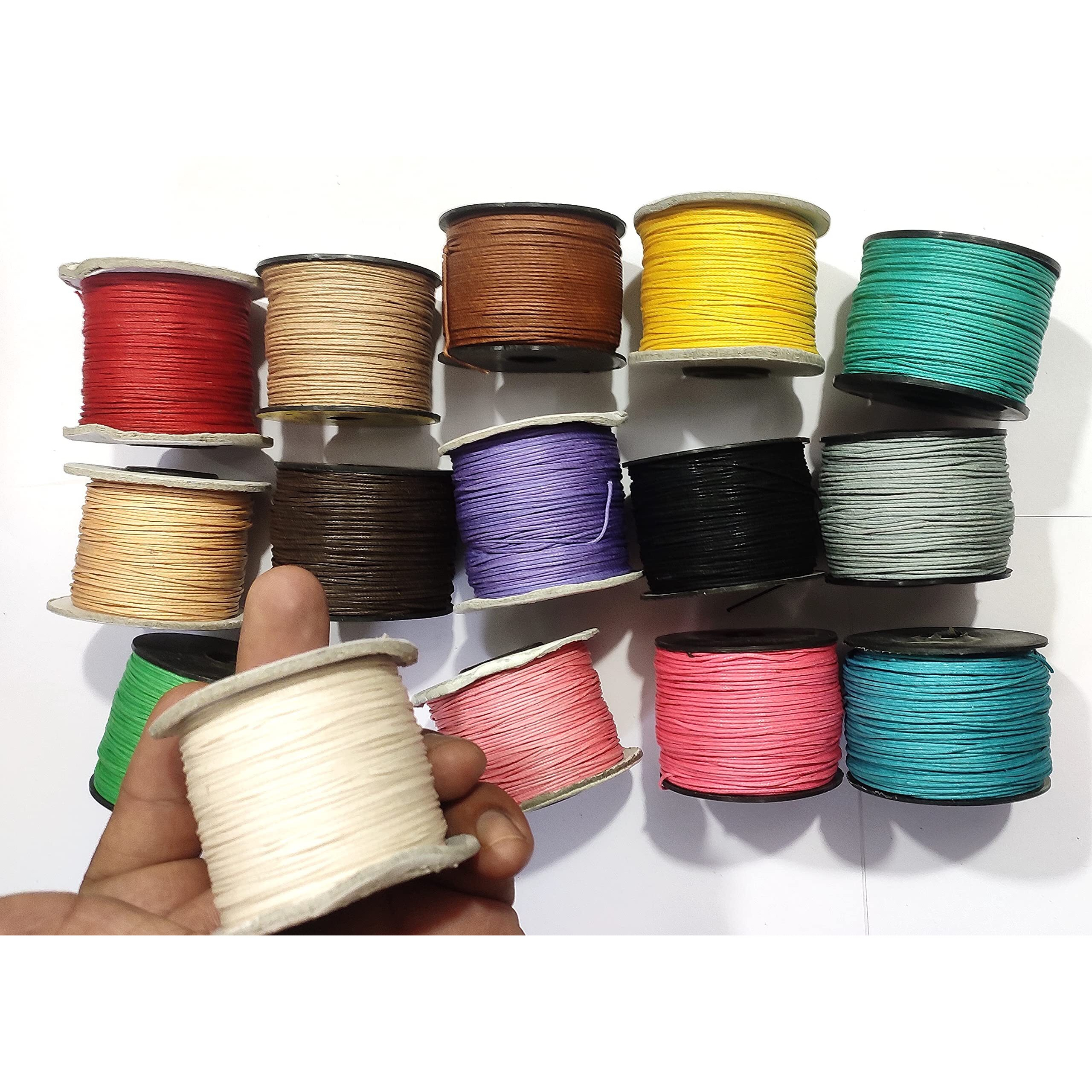 Omx 15 Rolls, 0.5Mm 100 Mtr Each Colour (15 Colour Mix) Total 1500 Mtr. Waxed Cotton Cord For Jewellery Bracelets, Anklet, Beading,