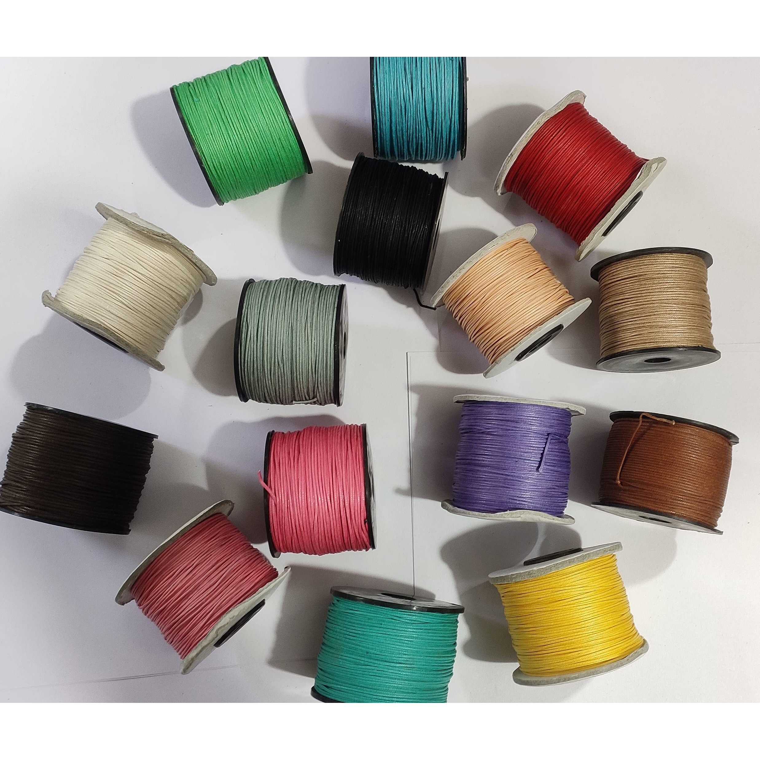 Omx 15 Rolls, 0.5Mm 100 Mtr Each Colour (15 Colour Mix) Total 1500 Mtr. Waxed Cotton Cord For Jewellery Bracelets, Anklet, Beading,