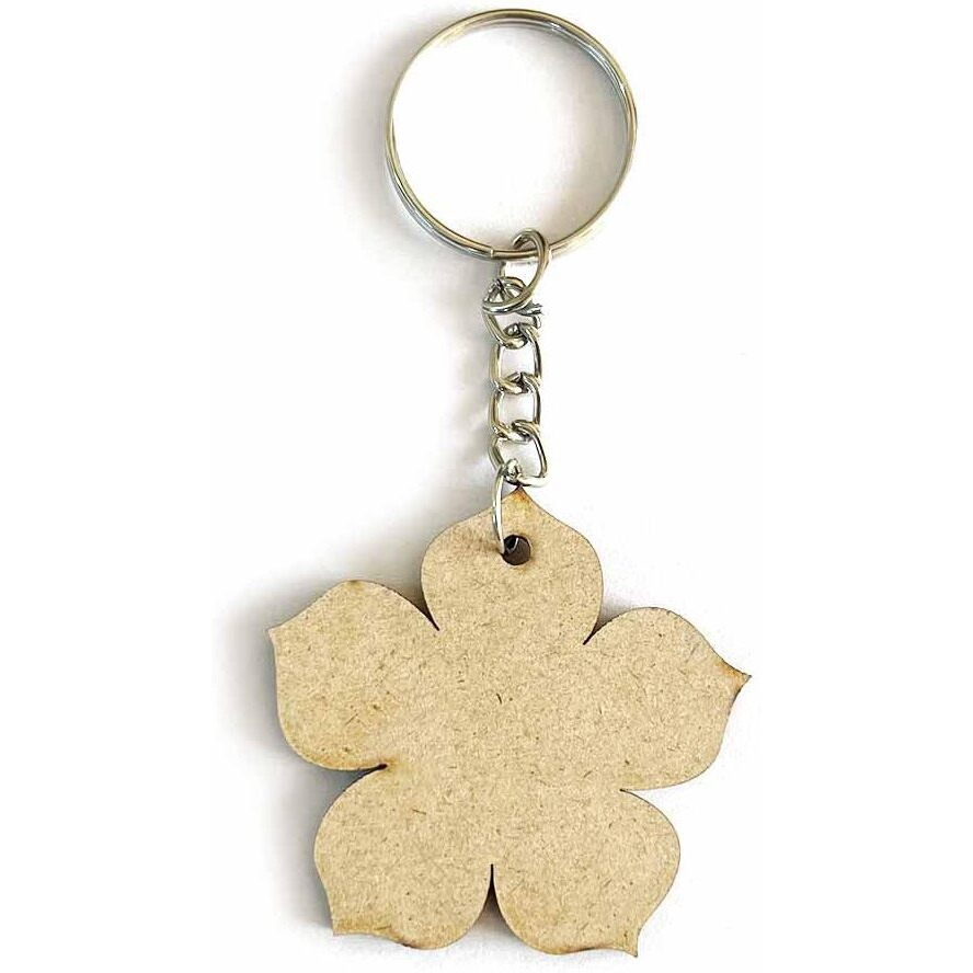 Adikala Flower Shape Mdf Key Chain Set, 20 Pieces, 50Mm Base, 27Mm Ring For Resin Craft Diy Painting Silver