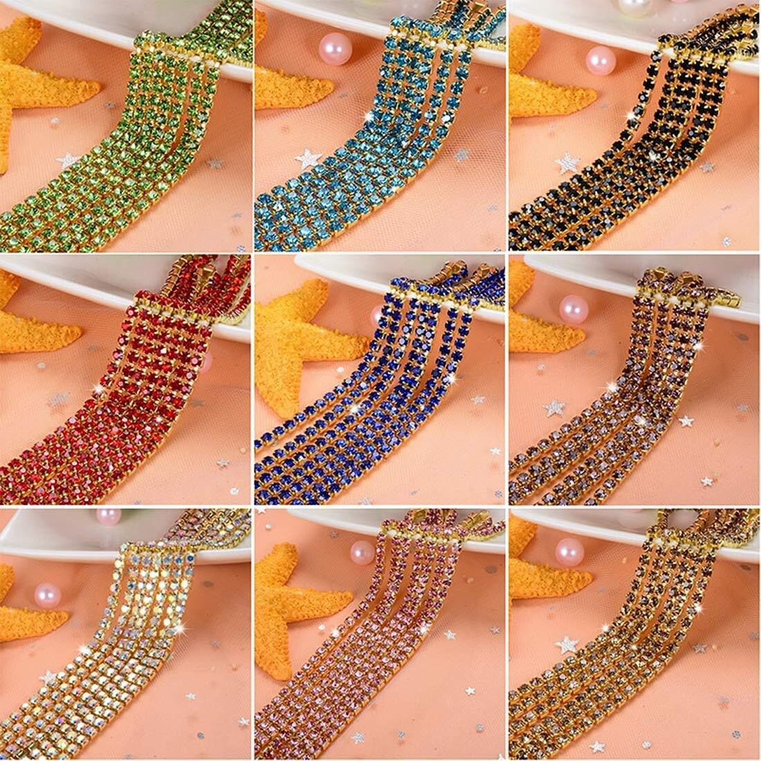 Diy Crafts Pack Of 20 Yards 10X2, 8Mm, 10 Yards Random Colour Glass Crystal Rhinestone Chain,Gold Bottom Sew On Cup Chains (Pack Of 20 Yards 10X2, 8Mm)