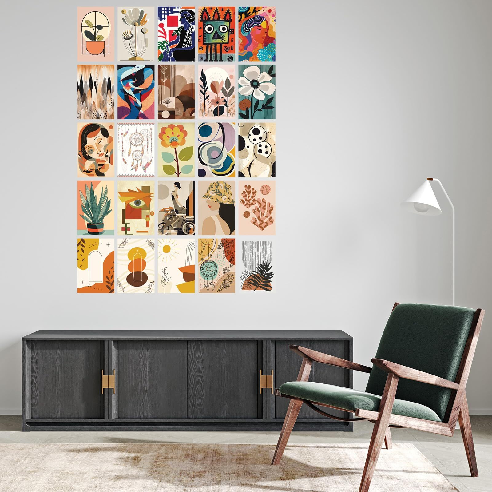 Cvanu 25Pcs Boho Wall Collage Kit Printed Poster With Glue Dot Tape For Wall Decor (6Inchx4Inch)_202307-91/2