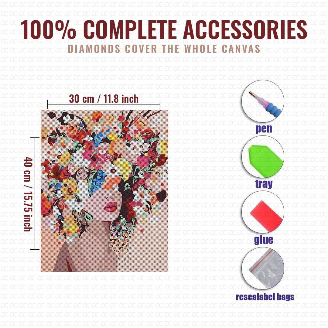 Retailio 5D Diamond Painting By Number Kits Full Drill Rhinestone Embroidery Cross Stitch Pictures Arts Craft For Home Wall Decor,Flower Girl-11.8X15.8In