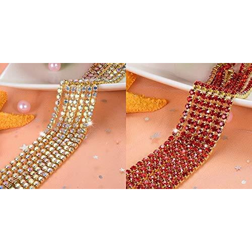 Diy Crafts Pack Of 20 Yards 10X2, 6Mm, 10 Yards Random Colour Glass Crystal Rhinestone Chain,Gold Bottom Sew On Cup Chains For Ga(Pack Of 20 Yards 10X2, 6Mm)