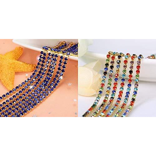 Diy Crafts Pack Of 20 Yards 10X2, 6Mm, 10 Yards Random Colour Glass Crystal Rhinestone Chain,Gold Bottom Sew On Cup Chains For Ga(Pack Of 20 Yards 10X2, 6Mm)