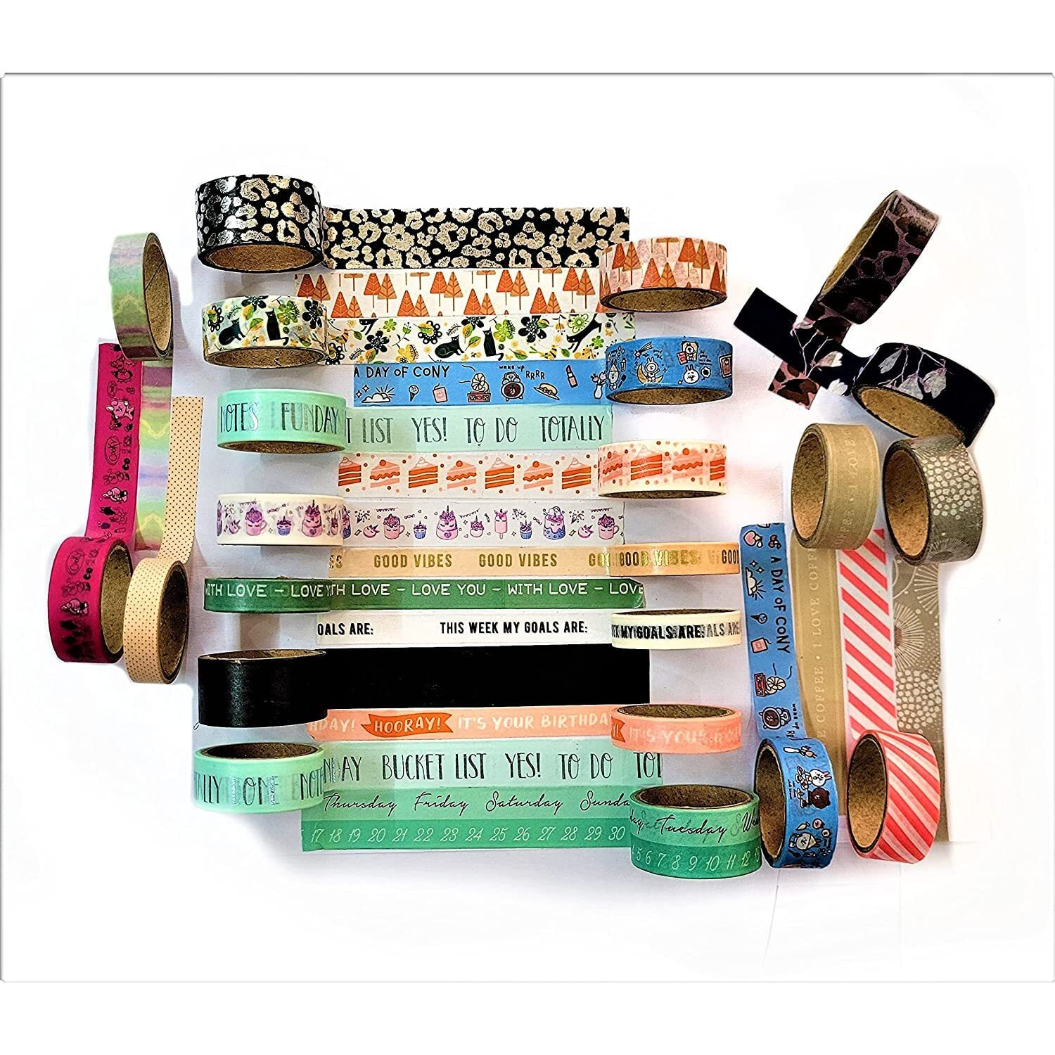 Shaktism Washi Tape Bts Paper Tapes, Decoration, Scrapbooks, Adhesive Flower Print Paper Tapes For Decorative Purposes Like Art And Craft, Diy Washi Tape With Dispanser (Washi Tape 24 Pcs)