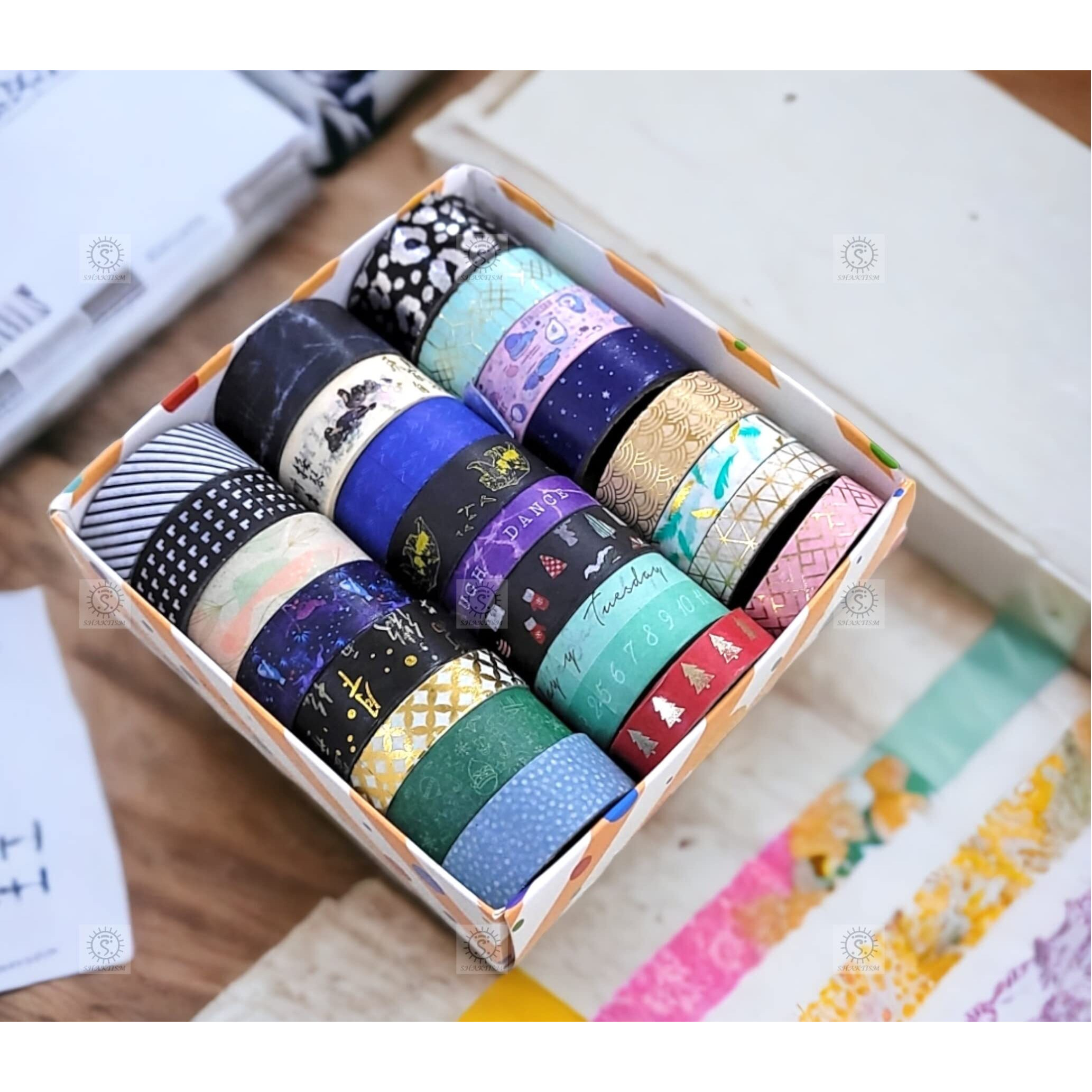 Shaktism Washi Tape Bts Paper Tapes, Decoration, Scrapbooks, Adhesive Flower Print Paper Tapes For Decorative Purposes Like Art And Craft, Diy Washi Tape With Dispanser (Washi Tape 24 Pcs)