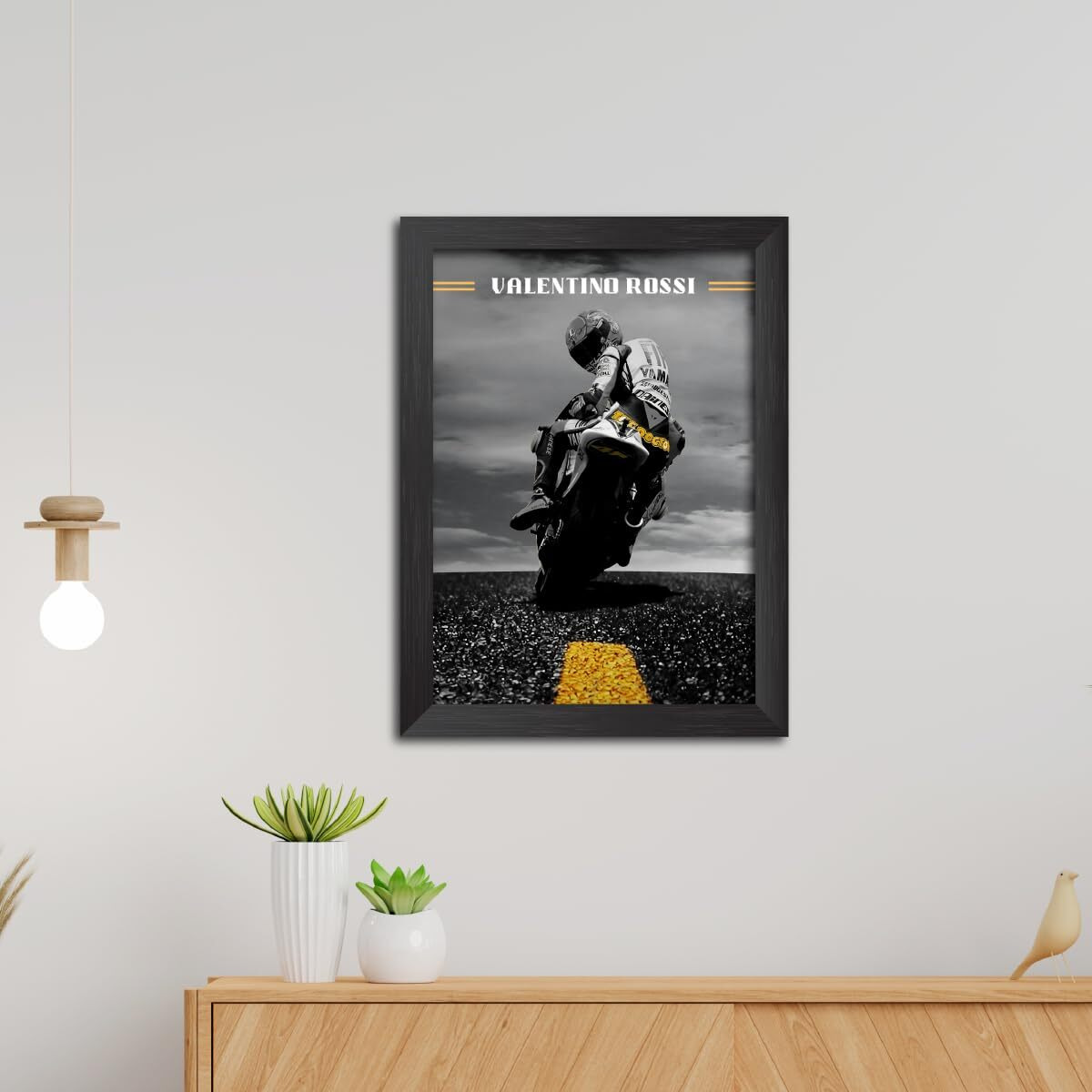 Tenorarts Valentino Rossi Posters Motogp Photo Framed Painting With Black Wooden Textures (12Inches X 9Inches)