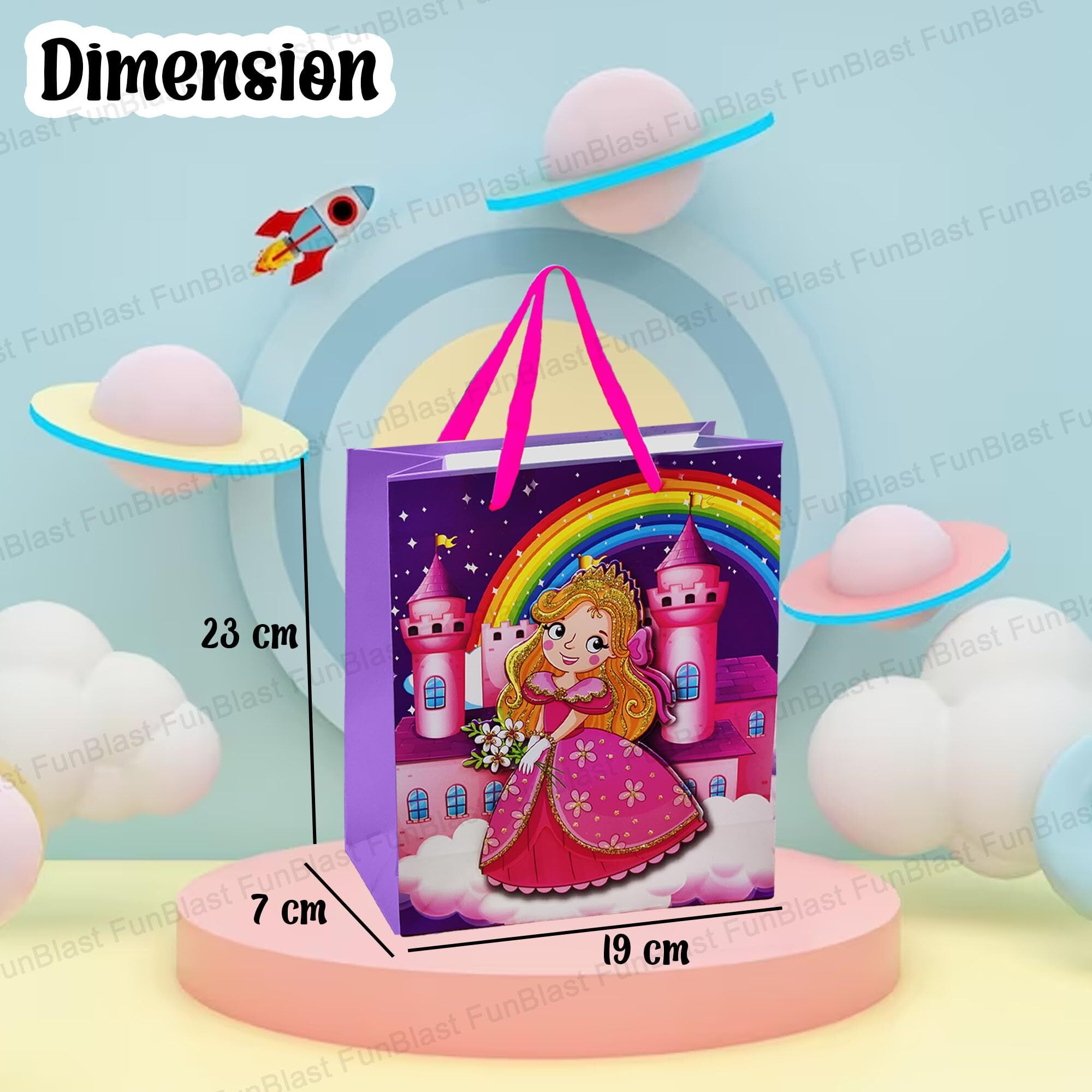 Funblast Paper Bags For Gifts  Pack Of 6 Pcs Paper Goodie Bags Small, Kraft Paper Bags With Handles For Birthday, Wedding, Party And Other Festivals (Random Color And Print)