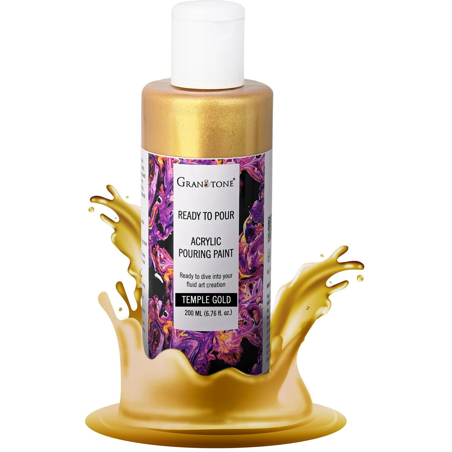 Granotone Premium Metallic Acrylic Pouring Paint, Ready-To-Use, Superior High-Flow Formula, Ideal For Canvas, Wood, Paper, Craft & Fluid Art Project (Temple Gold)