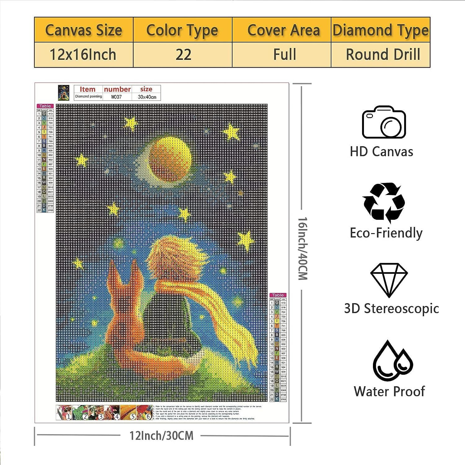 Diy Diamond Painting Kits For Adult,The Little Prince And Wolf 5D Drills Gem Art And Craft Pictures For Beginner,Embroidery Jewel Painting For Wall Decor Gift 12&quotX16"