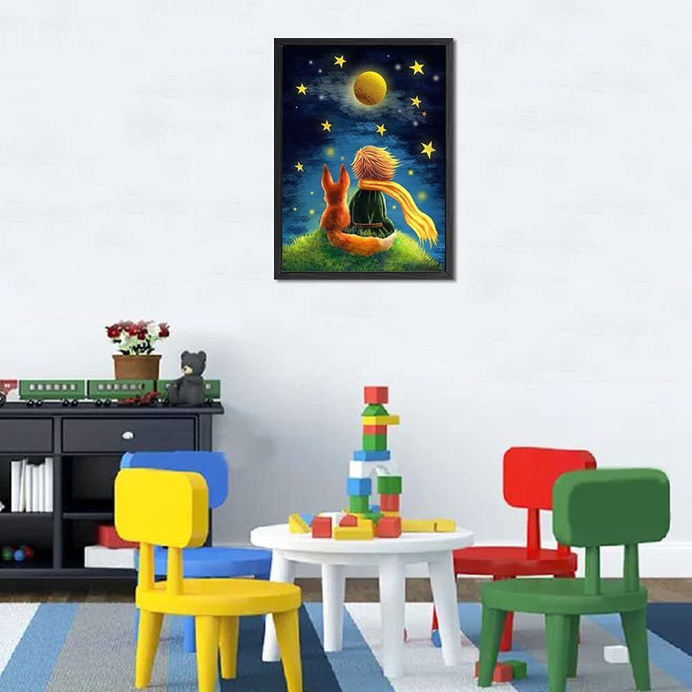 Diy Diamond Painting Kits For Adult,The Little Prince And Wolf 5D Drills Gem Art And Craft Pictures For Beginner,Embroidery Jewel Painting For Wall Decor Gift 12&quotX16"