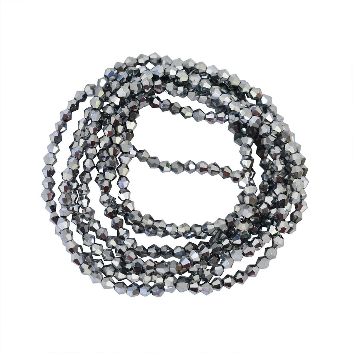 Embroiderymaterial Bicone Crystal Glass Beads In Metallic Silver Finish, 4Mm, 2 Strings, 200 Pieces