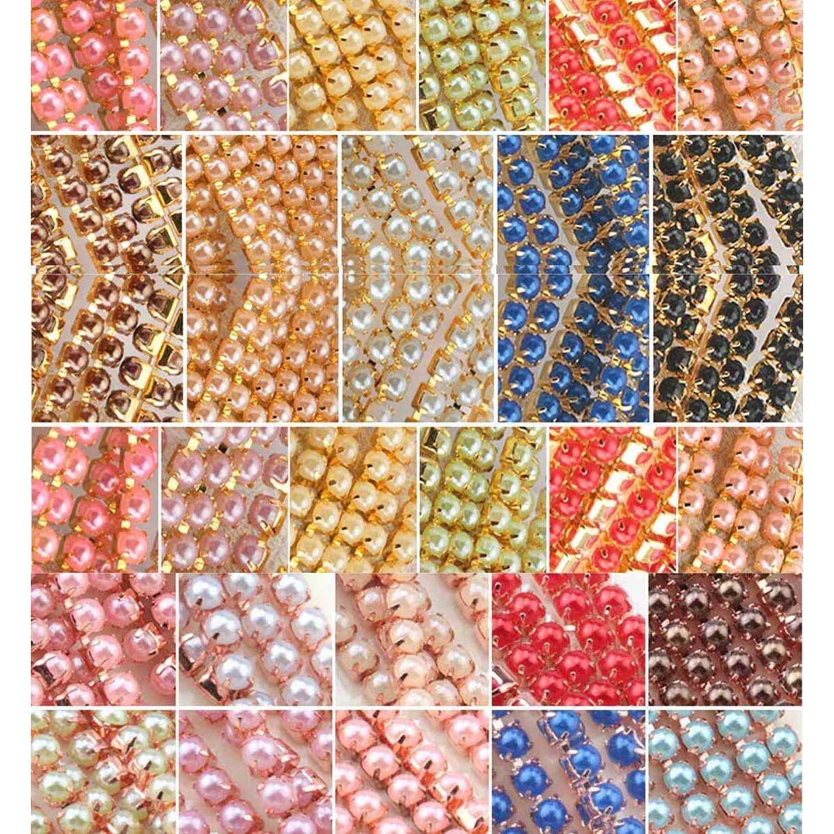 Diy Crafts 2 Yards, Light Pink -Gold, Colour 2Yard/10/20Yards Abs Ss6/2Mm 9 Colors Pearl Copper Rhinestone Chain Base Cup Pearl Chain For Sewing D(2 Yards, Light Pink -Gold)