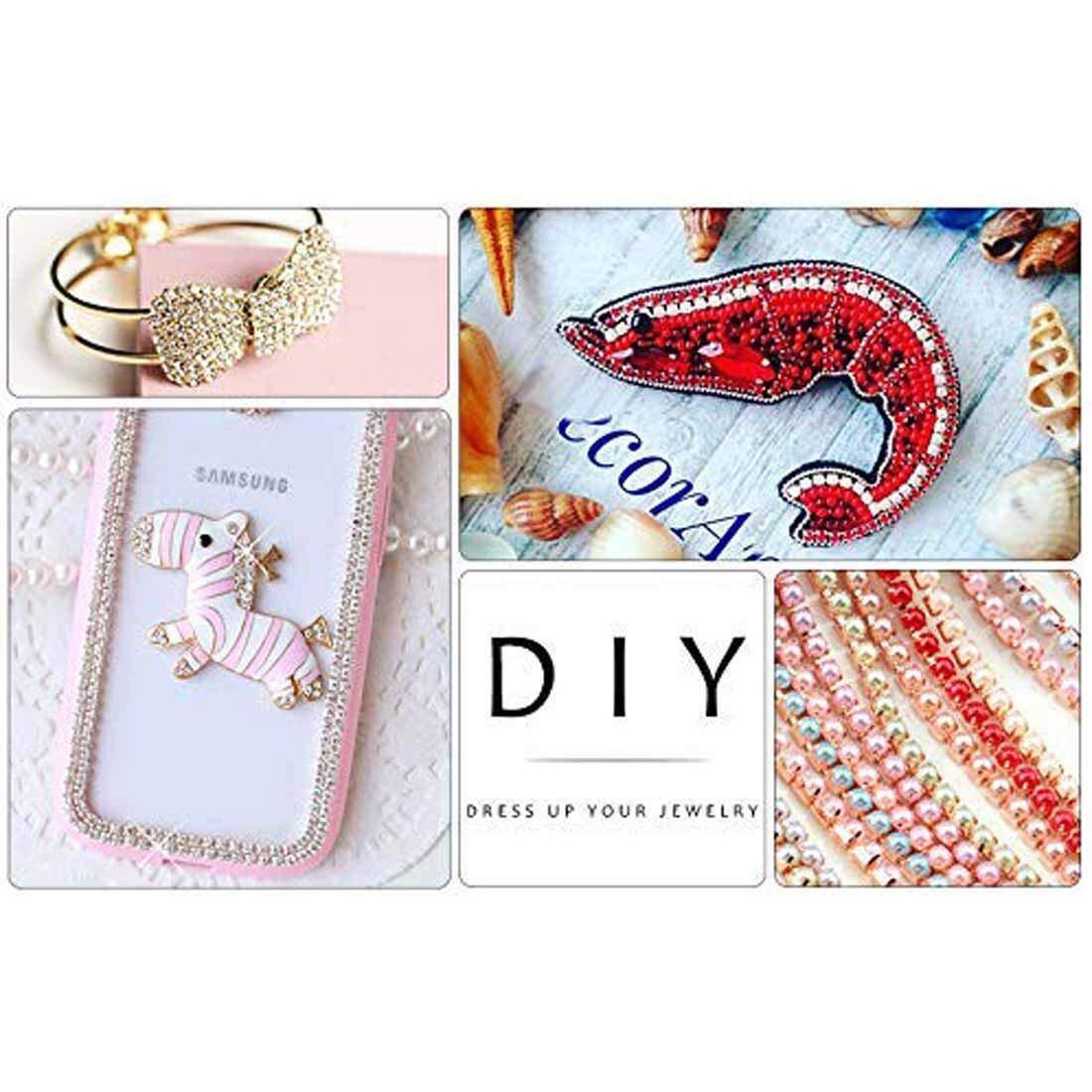 Diy Crafts 2 Yards, Light Pink -Gold, Colour 2Yard/10/20Yards Abs Ss6/2Mm 9 Colors Pearl Copper Rhinestone Chain Base Cup Pearl Chain For Sewing D(2 Yards, Light Pink -Gold)
