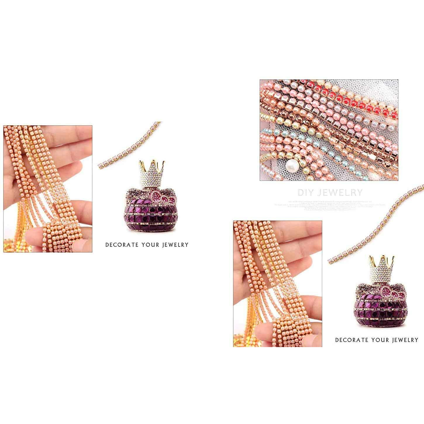 Diy Crafts 2 Yards, Light Pink -Gold, Colour 2Yard/10/20Yards Abs Ss6/2Mm 9 Colors Pearl Copper Rhinestone Chain Base Cup Pearl Chain For Sewing D(2 Yards, Light Pink -Gold)