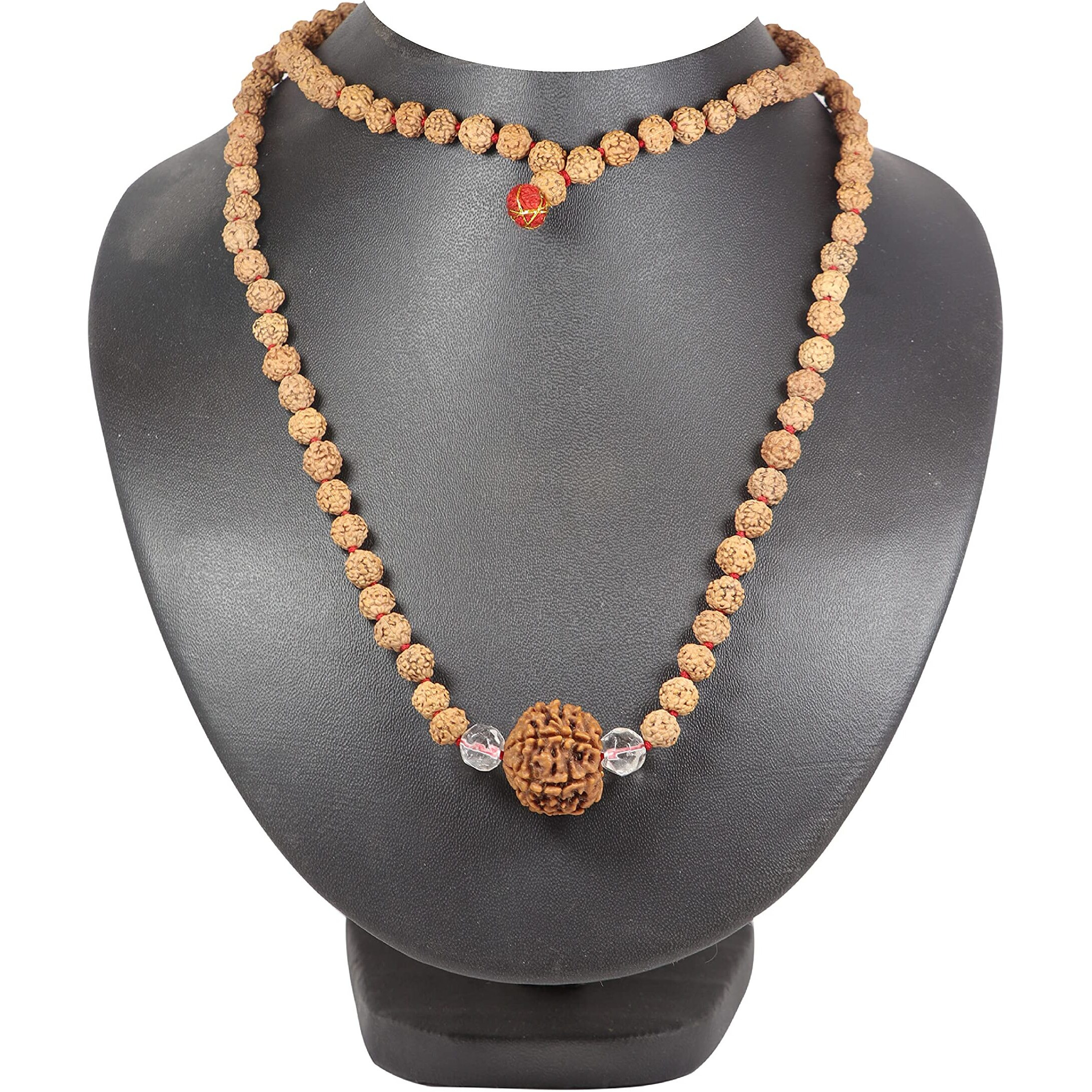 3 Mukhi Guru Mani + 2 Beads Of Sphatik Mani Made In 5 Mukhi Rudraksha Mala Total Numbers Of Beads 108+1