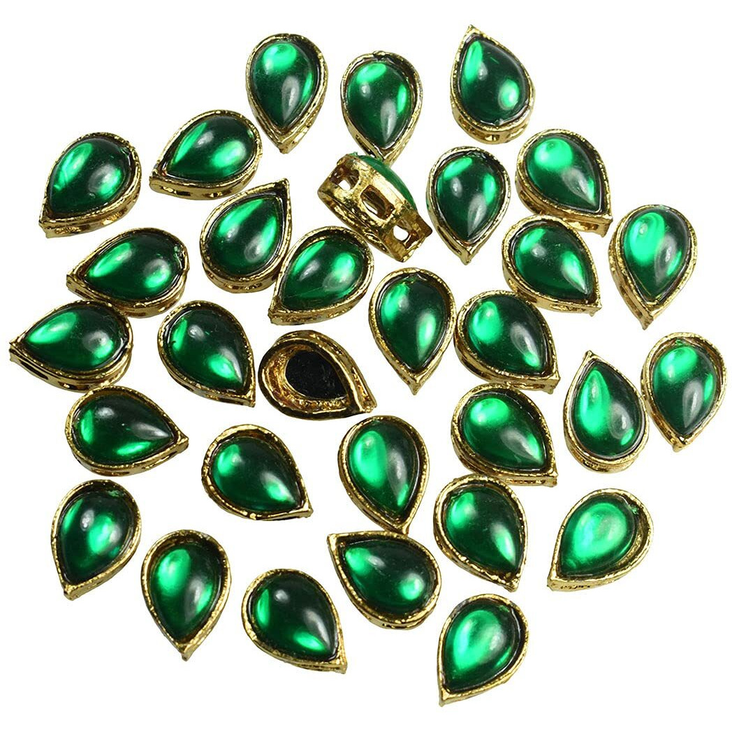 Embroiderymaterial Flat Back Emerald Green Rhinestones In Raised Setting In Tear Drop Shape For Jewelry Making & Embellishment- 9 * 13Mm-50 Pieces