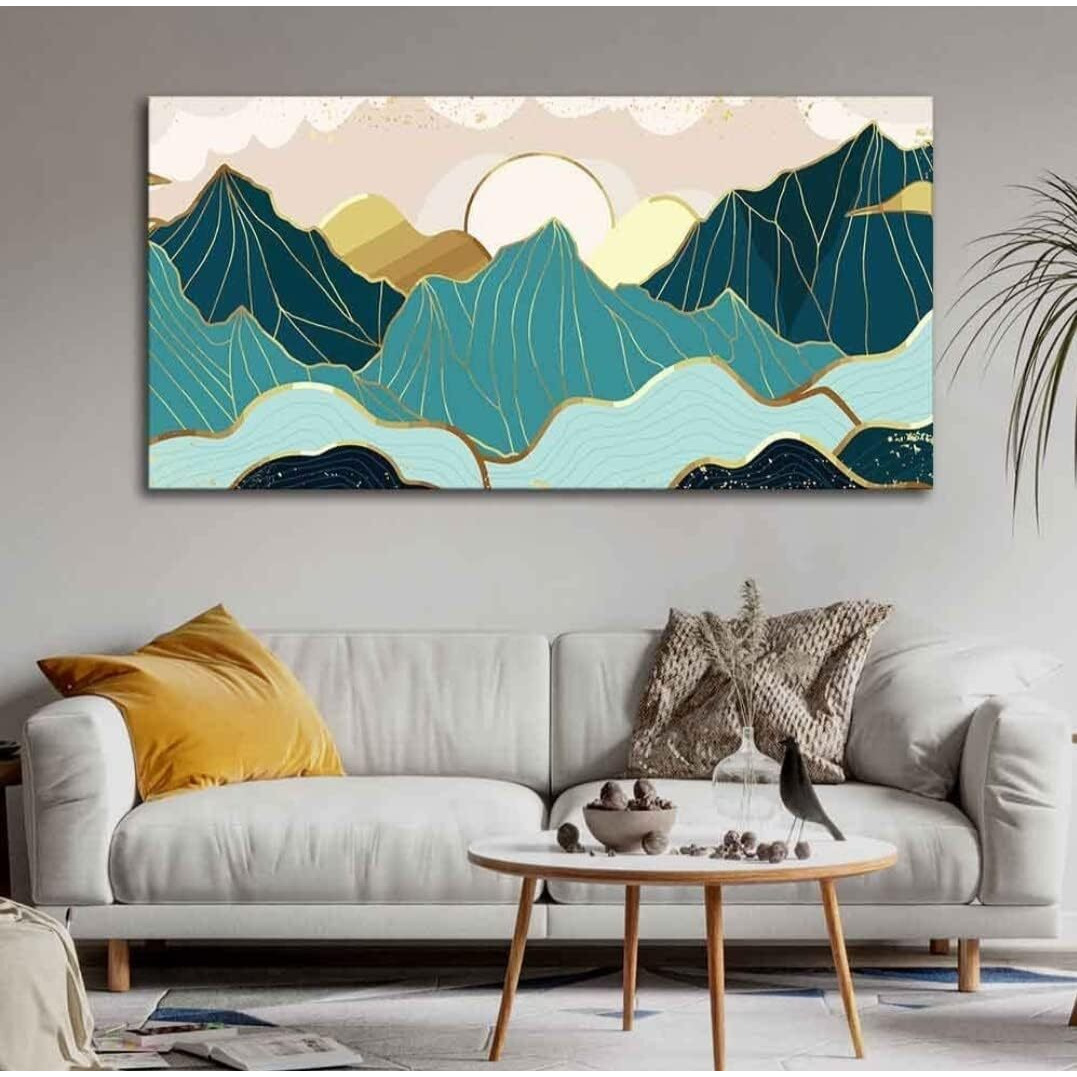Aadee Craft Unframed Canvas Painting Abstract Sunrise Golden Mountains Wall Painting For Living Room, Bedroom, Office, Hotels, Drawing Room Size Large (122Cm X 61 Cm) (Design 10)