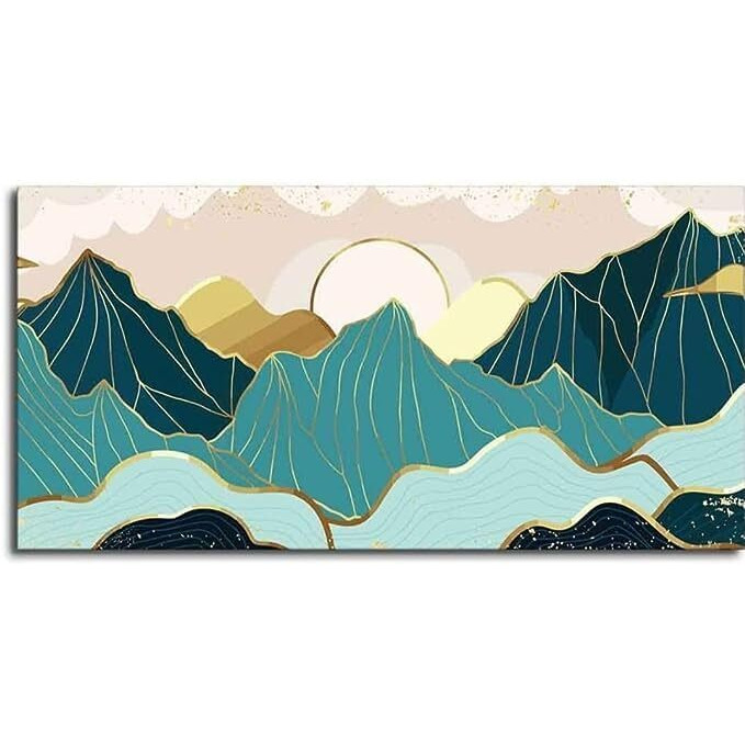 Aadee Craft Unframed Canvas Painting Abstract Sunrise Golden Mountains Wall Painting For Living Room, Bedroom, Office, Hotels, Drawing Room Size Large (122Cm X 61 Cm) (Design 10)