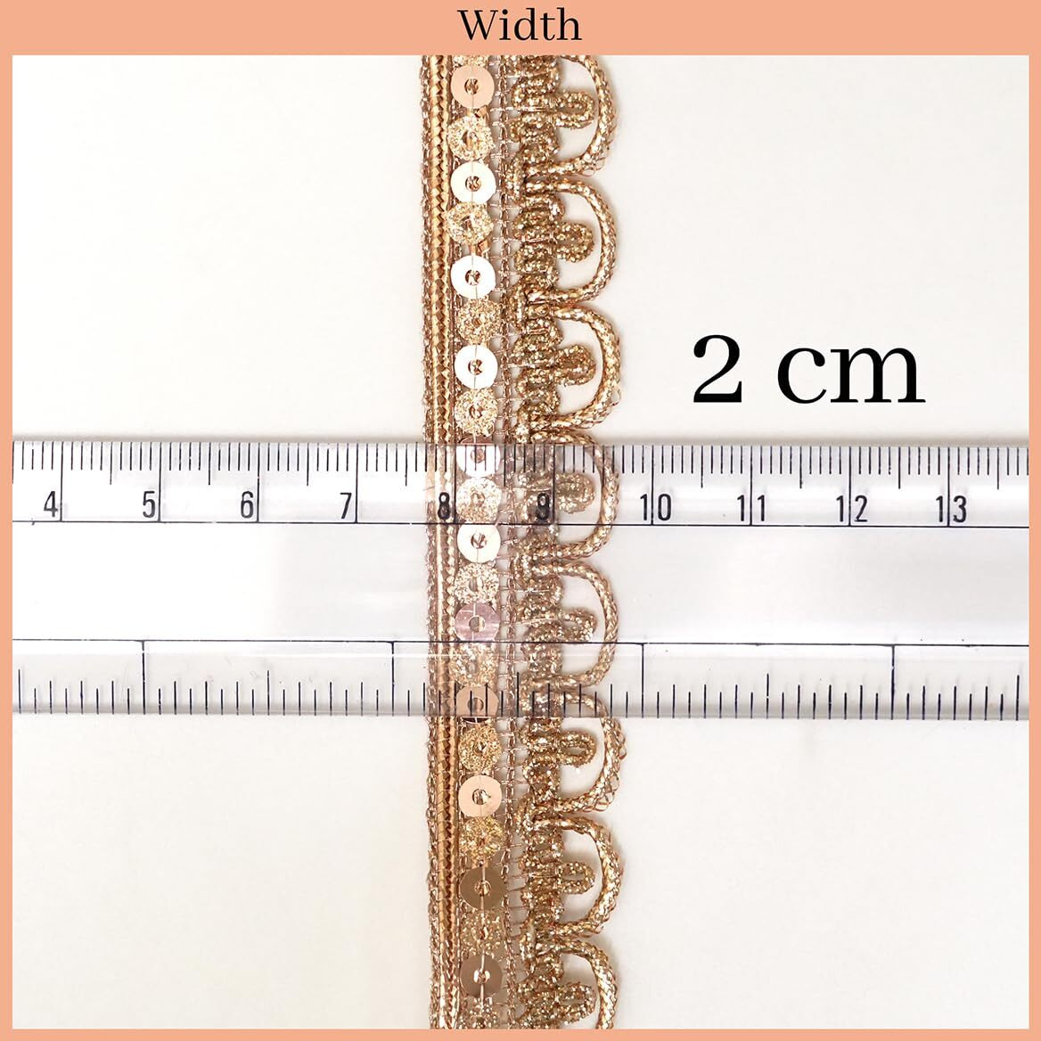 Embroiderymaterial Sew On Laces And Border Material Rose Gold Shiny Zari & Shiny Sequins Trim Lace For Saree Border, Suit, Kurta, Dupatta, Blouse, Gown & Lehenga (2 Cm Wide, 18 Meters Long)