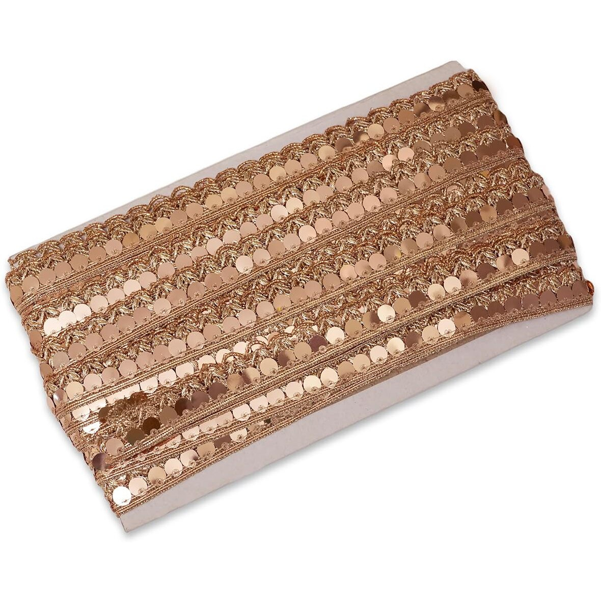 Embroiderymaterial Sew On Laces And Border Material Rose Gold Shiny Zari & Shiny Sequins Trim Lace For Saree Border, Suit, Kurta, Dupatta, Blouse, Gown & Lehenga (2 Cm Wide, 18 Meters Long)