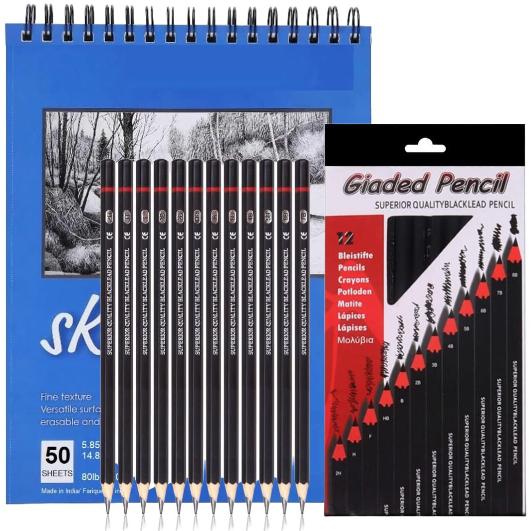 Corslet Set Of 13 Drawing Kit 12 Pc Drawing Pencils Set Sketch Pencil Shading Sketching Kit Graphite Artist Stationary Material For Adults Professional Artist Kit & 50 Sheets 100 Pages A5 Sketch Book