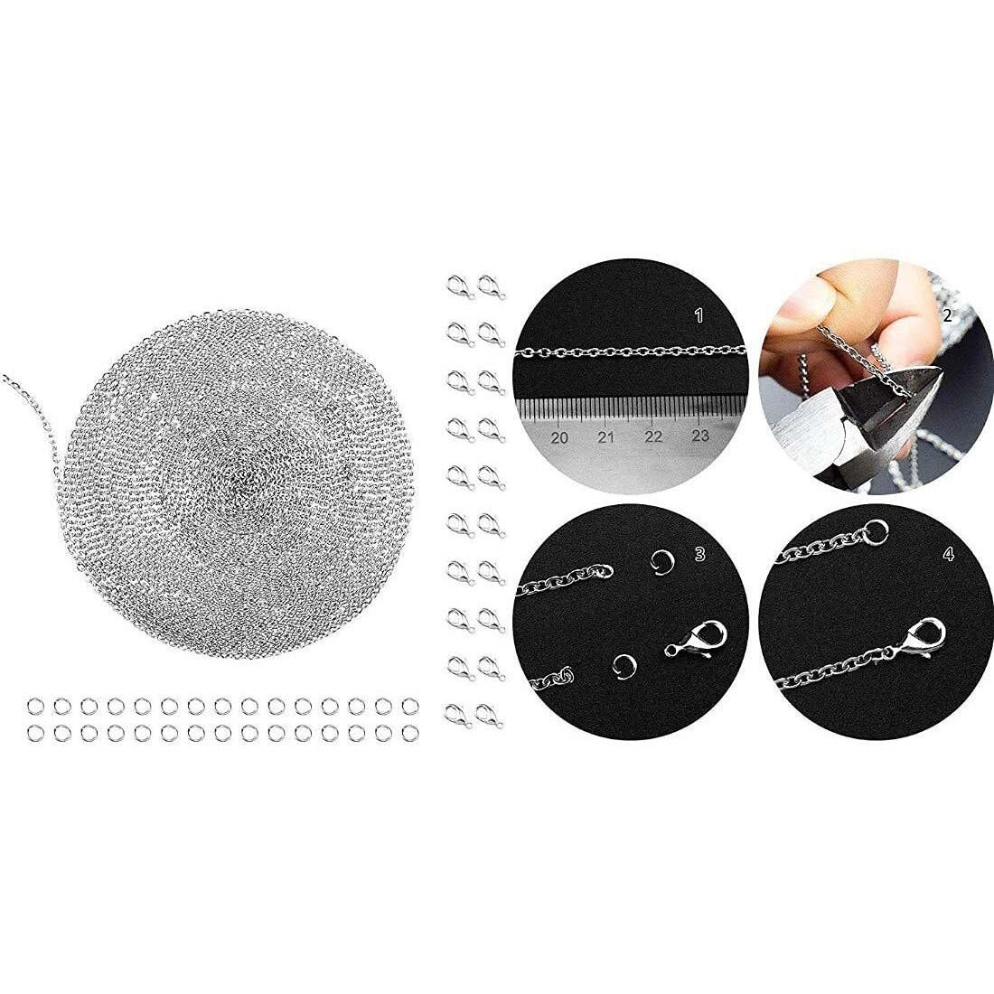 Diy Crafts 2 Sets, Chain Lobster Jump Ring, Stainless Steel Silver Linking Cable Chain, Lobster Clasps Example Pack Of 1 Sets, Included 16 Feet (5 Mtr) Cha (2 Sets, Chain Lobster Jump Ring)